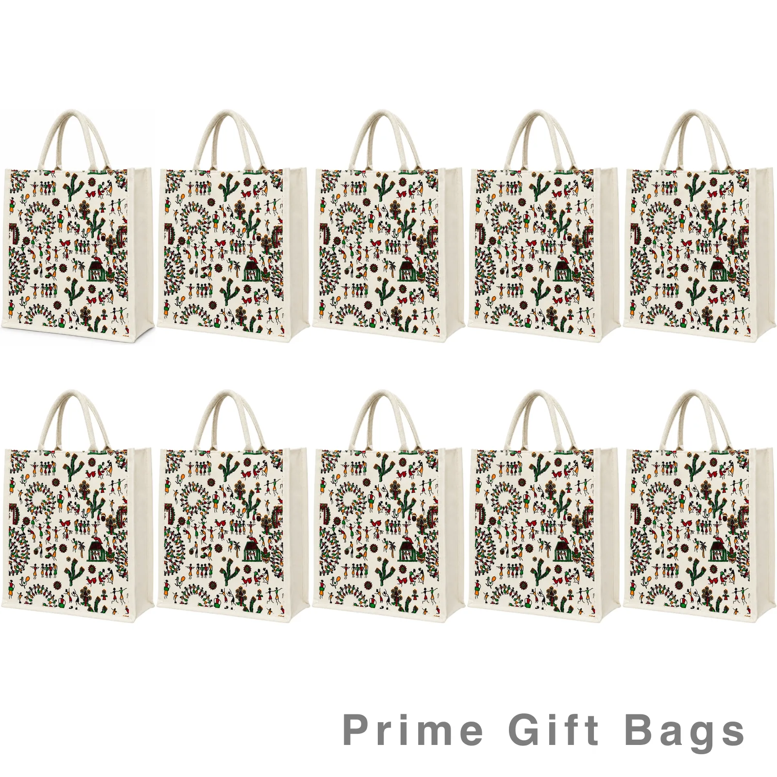 FolkFest Canvas Zip Bag — Ethnic Reusable Tote with Zip