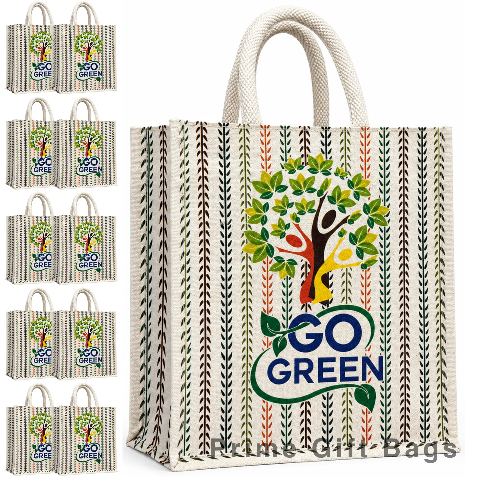 Green Tree Print Canvas Tote Bag — Eco Reusable Shopping Bag