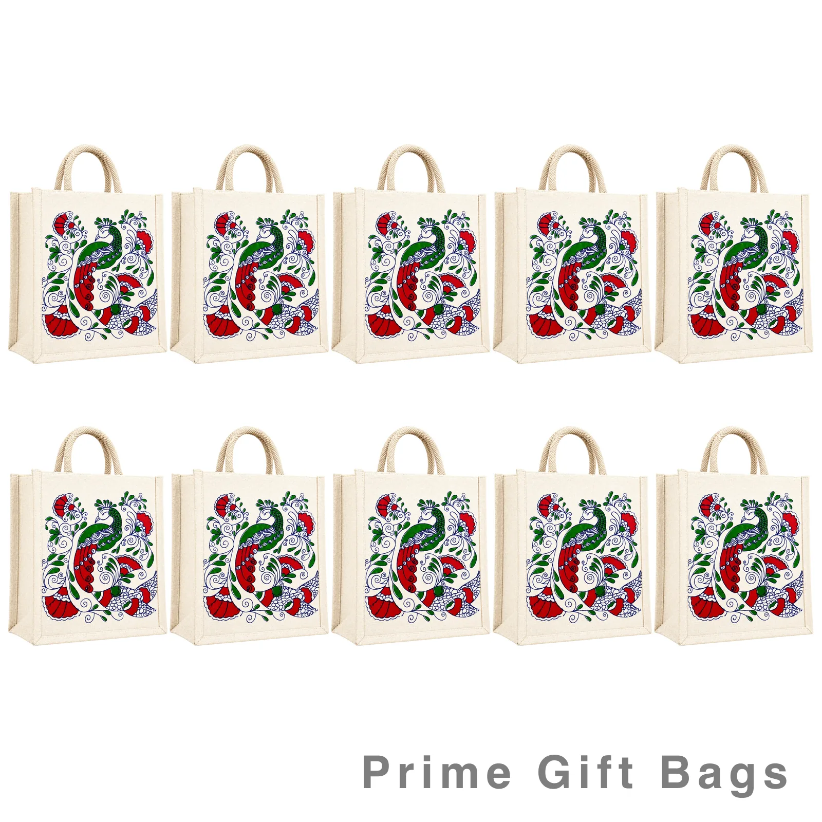 Peacock Canvas Tote Bag (Red & Blue) — Designer Reusable Shopper