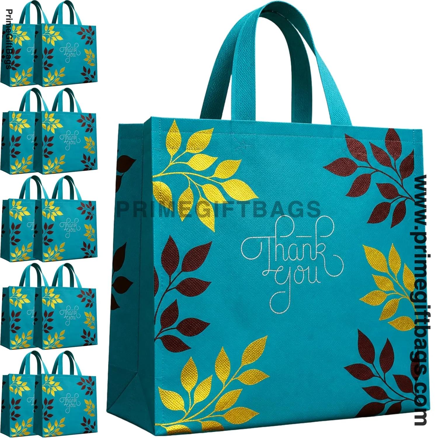 Teal 'Thank You' Non-Woven Gift Bags — Medium Pack of 10