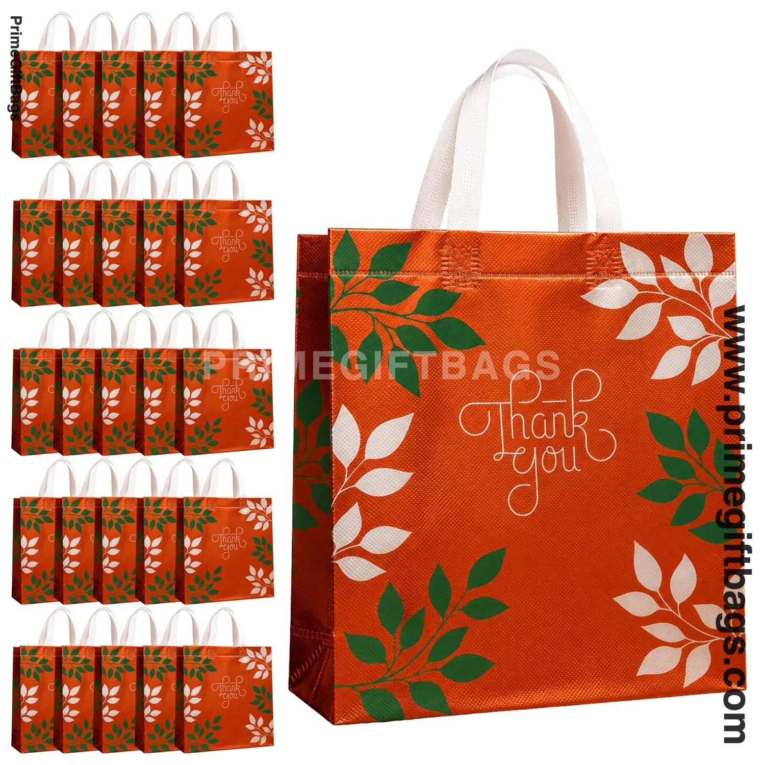 Orange 'Thank You' Non-Woven Gift Bags — Medium Pack of 10