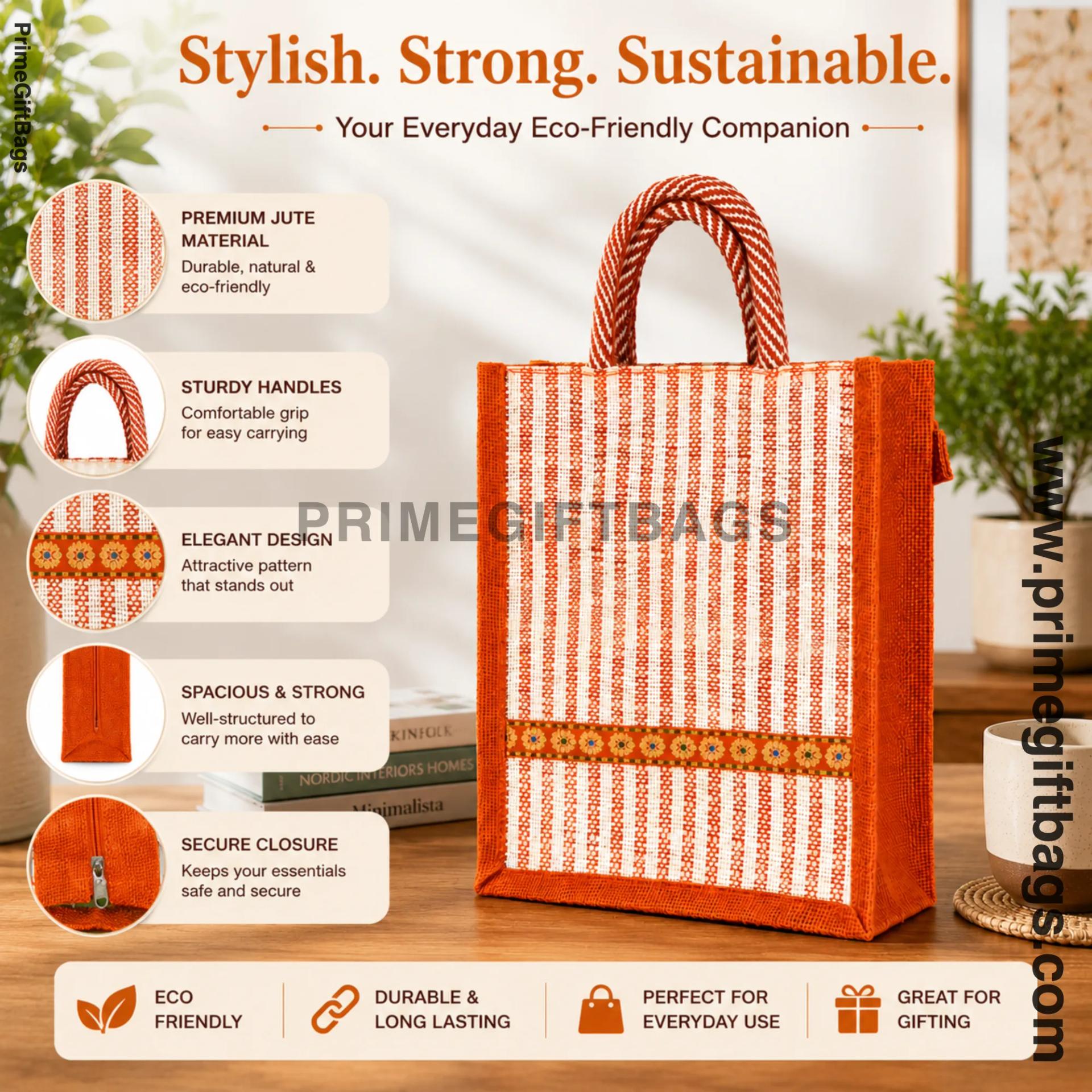 Orange Border Jute Bag — Handy Return Gift