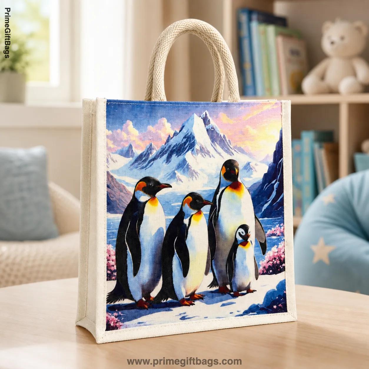 Arctic Penguin Canvas Zip Bag — Cute Reusable Tote for Gifts & Kids