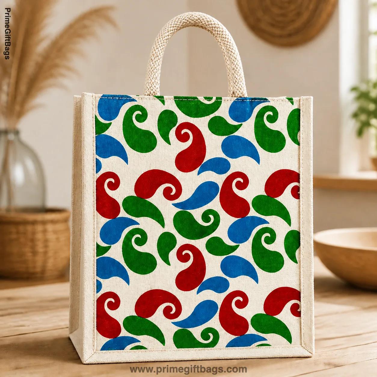 Artisan Paisley Canvas Tote (Red & Green) — Reusable Shopping Bag