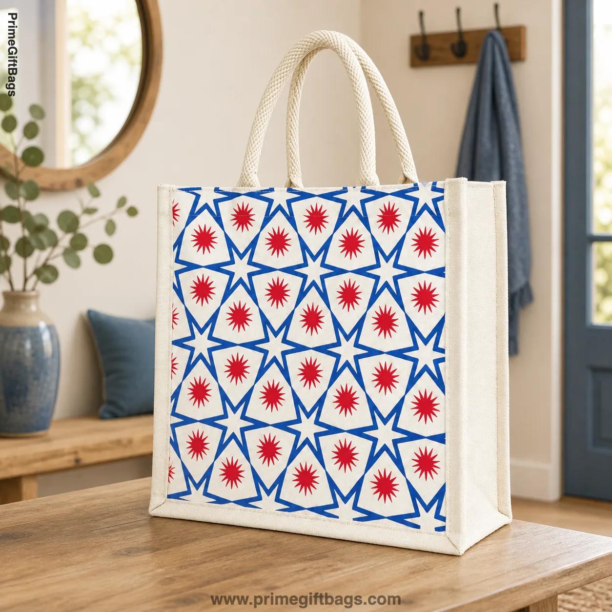 Blue Star Geometric Canvas Tote Bag — Trendy Reusable Shopping Bag