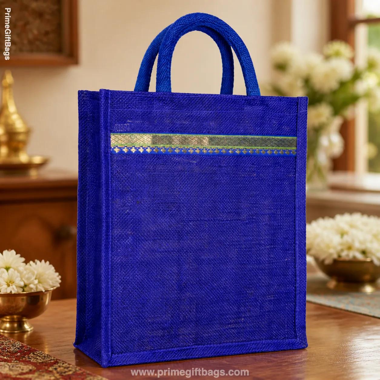 Traditional Bue Border jute Bag