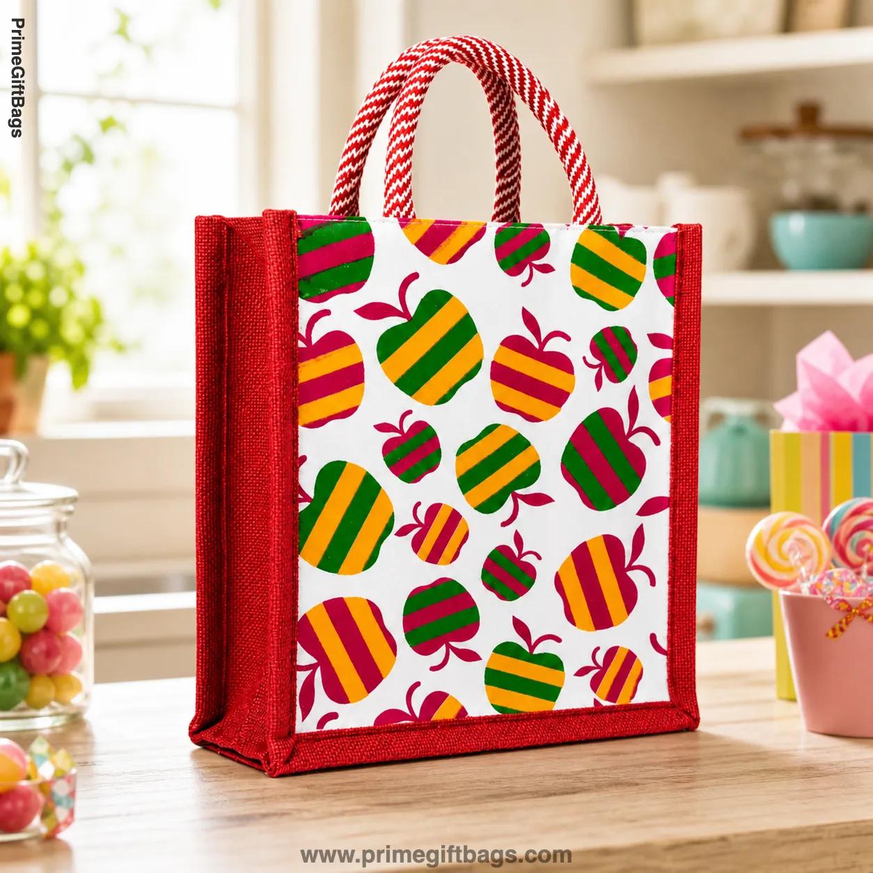 Colorful Apple Print Canvas Tote Bag — Cute Reusable Shopping Bag