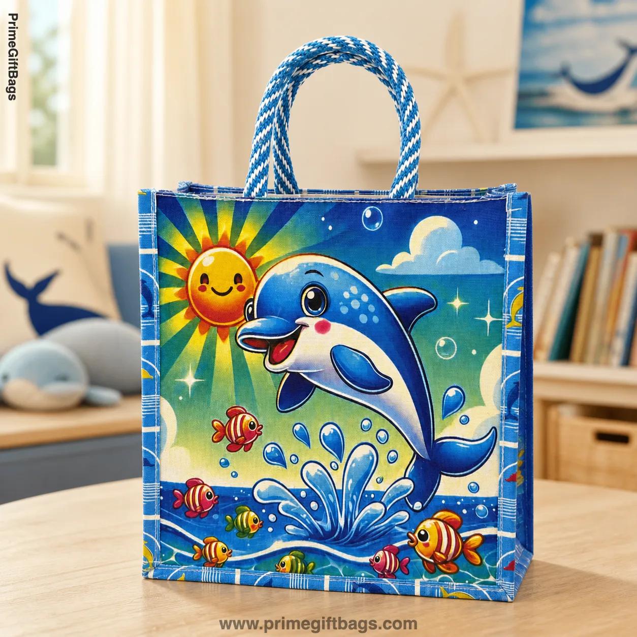 Cute Dolphin Sea Canvas Tote Bag — Kids Reusable Gift & Shopping Bag