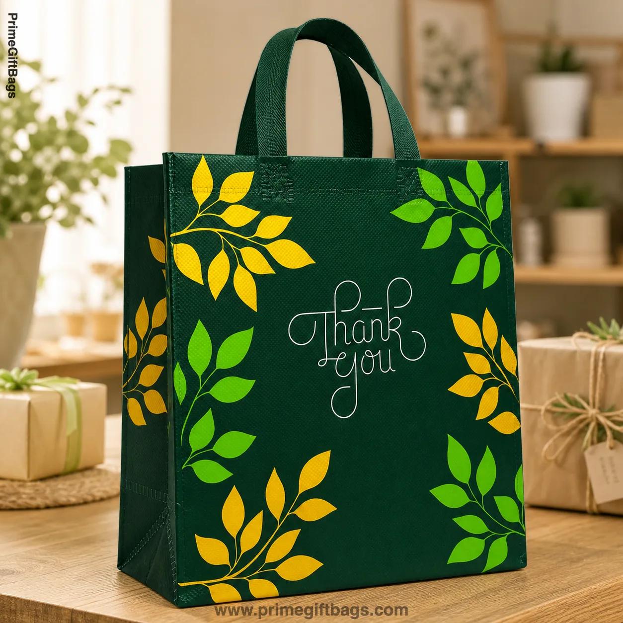 Dark Green 'Thank You' Non-Woven Gift Bags — Medium Pack of 10