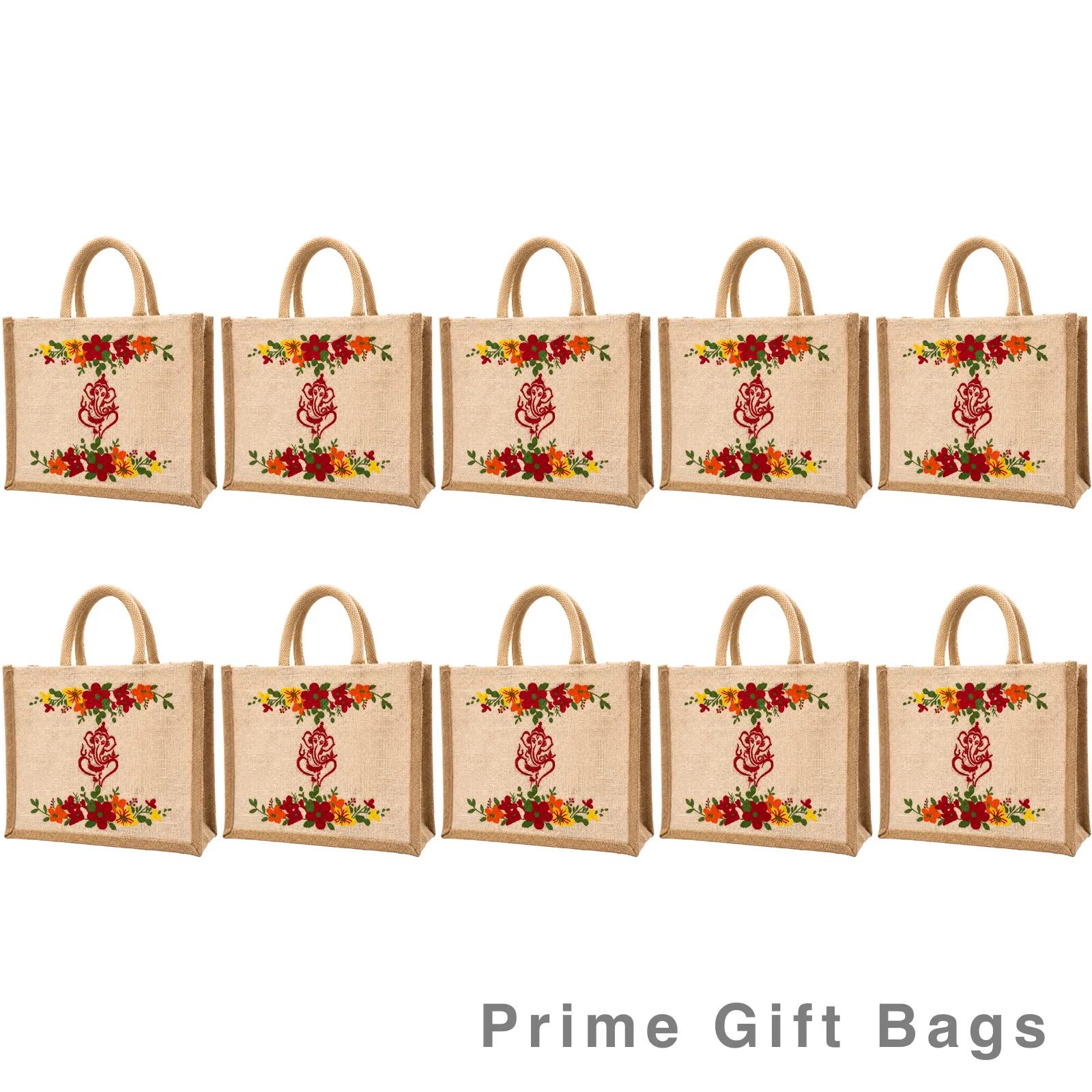 Divine Ganesha Floral Zip Jute Bag — Wedding Pooja Return Gift Tote