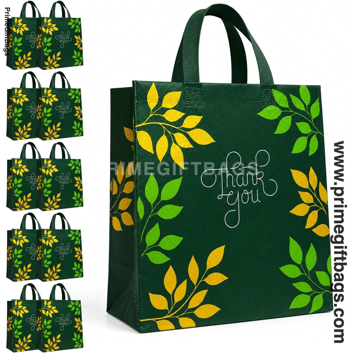 Dark Green 'Thank You' Non-Woven Gift Bags — Medium Pack of 10