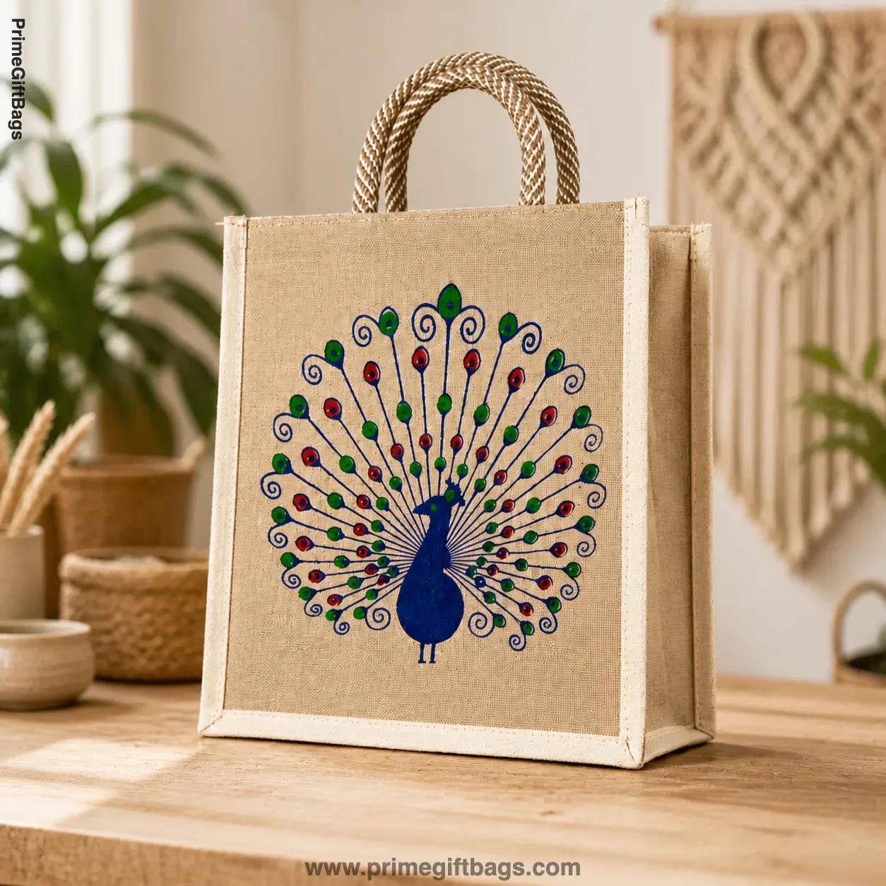 Ethnic Peacock Canvas Tote Bag — Handcrafted Designer Shopper