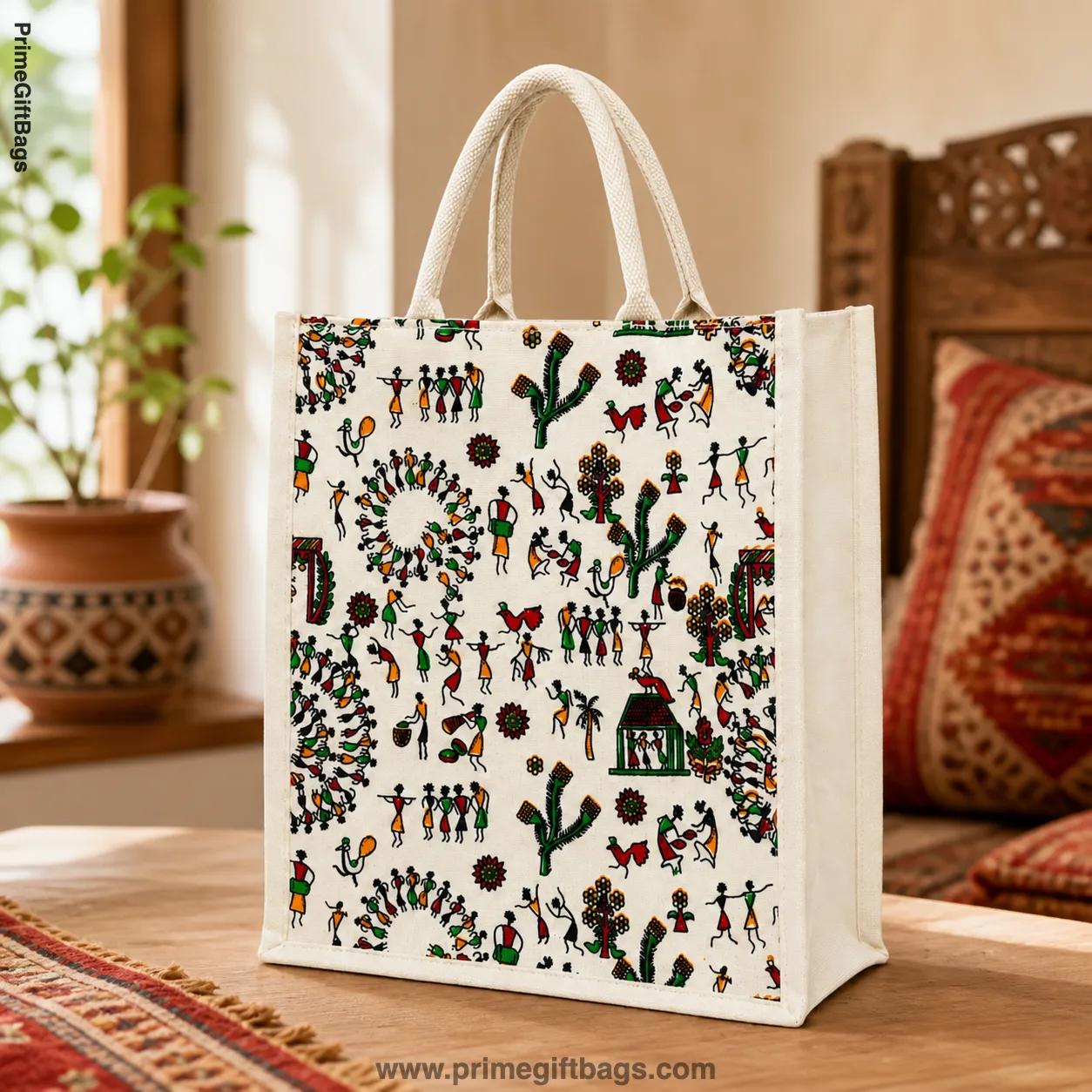 FolkFest Canvas Zip Bag — Ethnic Reusable Tote with Zip