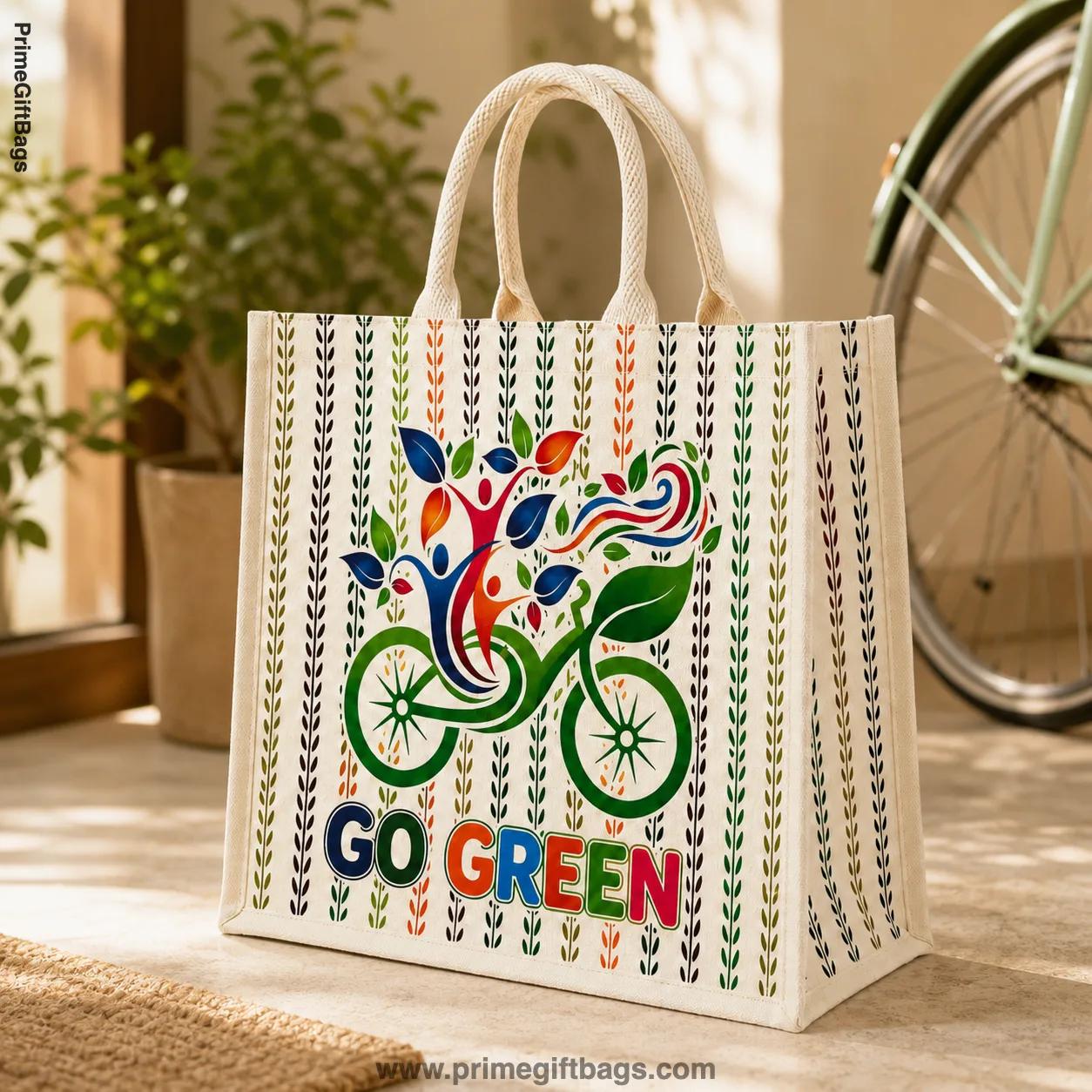 'Go Green' Cycle Print Canvas Tote Bag — Eco-Friendly Reusable Shopper