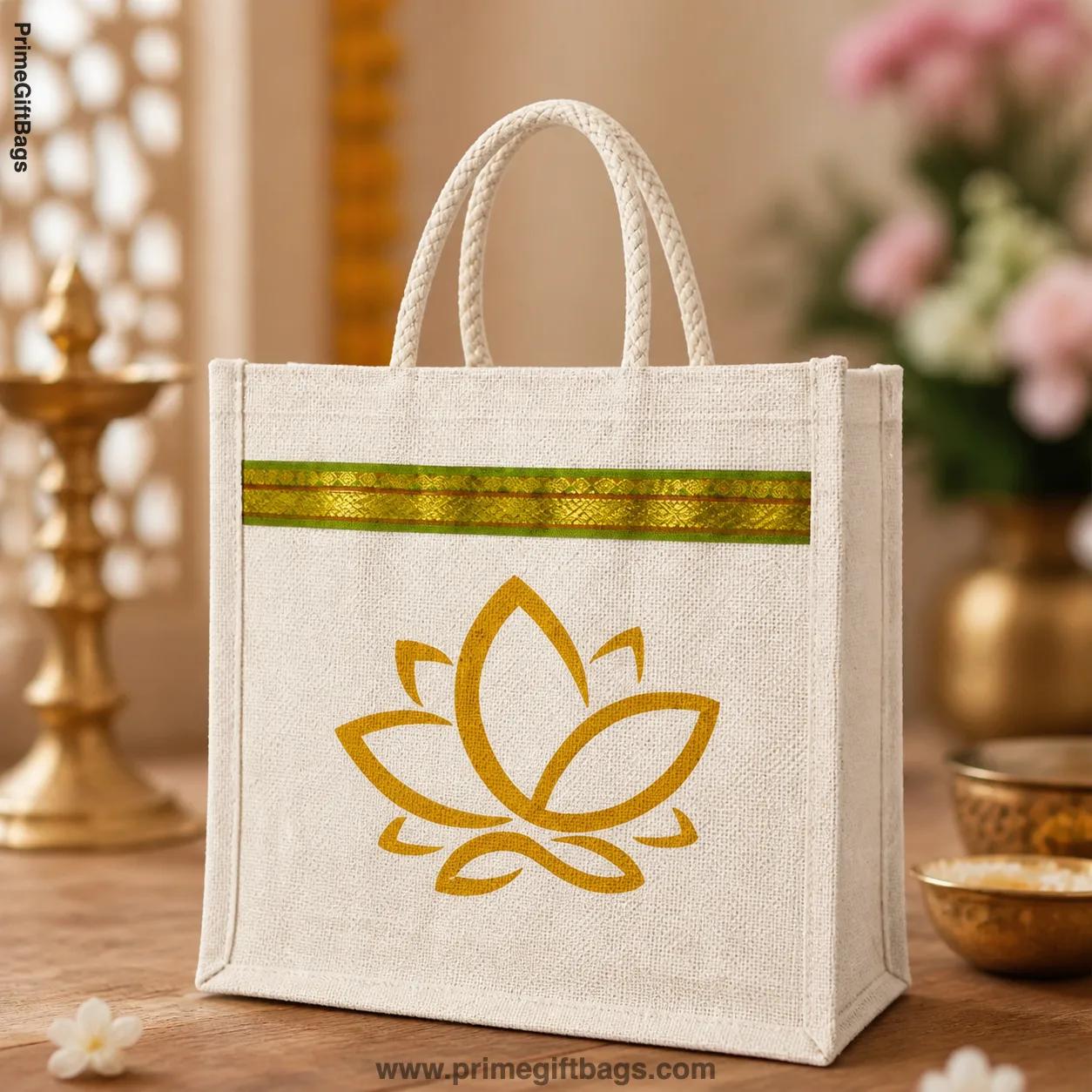 Lotus Aura Jute Bag — Serene Floral Handcrafted Tote (Made to Order)