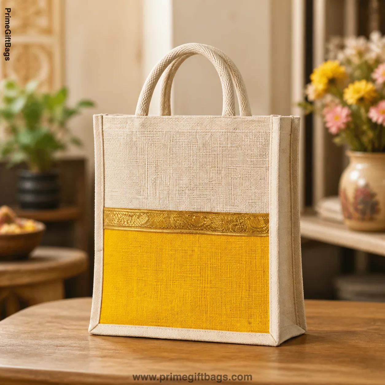 Multicolor Jute Tote Bag with Velcro — Eco-Friendly Reusable Shopper