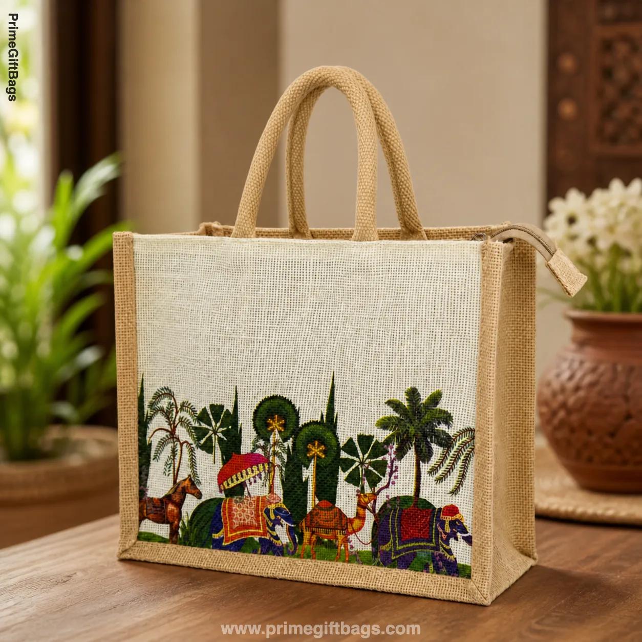 Natural Printed Jute Bag — Eco-Friendly Reusable Shopping Tote