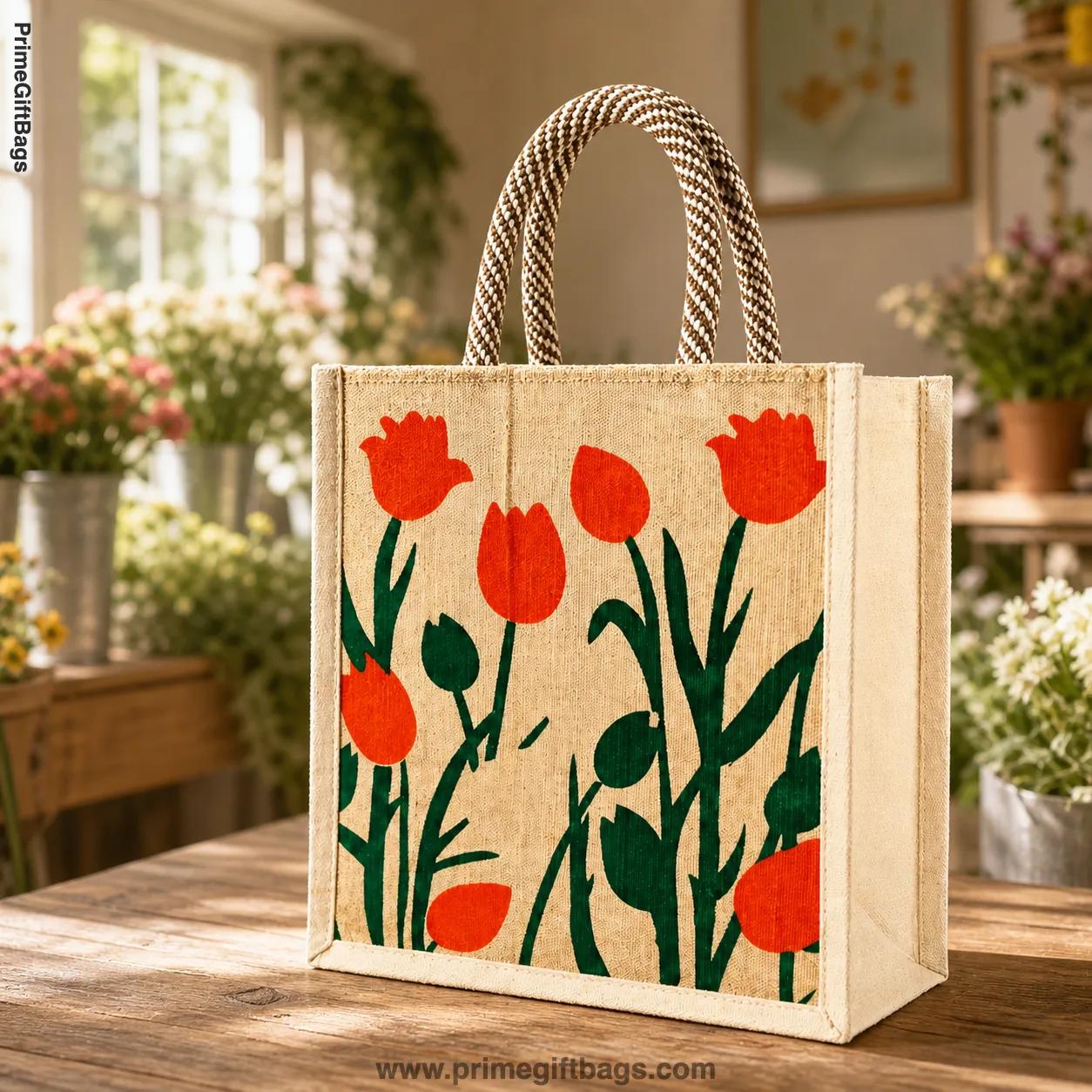 Orange Tulip Print Canvas Tote Bag — Elegant Reusable Shopping Bag