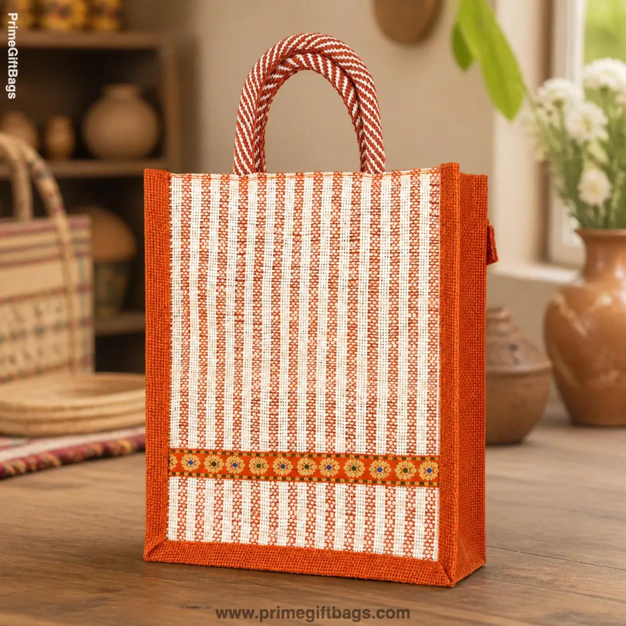 Orange Border Jute Bag — Handy Return Gift