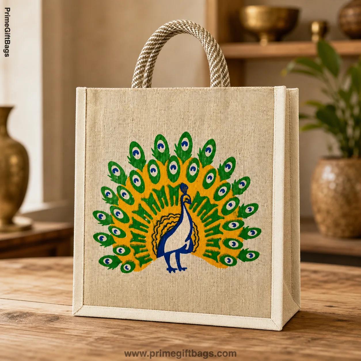 Peacock Canvas Tote Bag (Brown & Yellow) — Designer Reusable Shopper