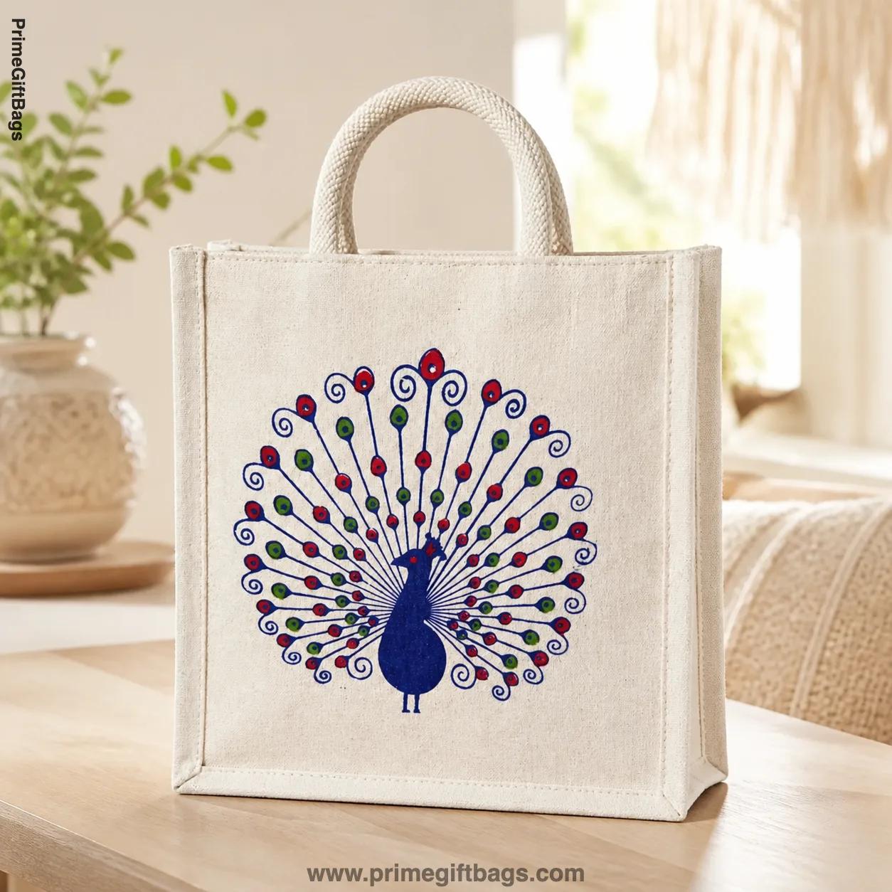 Peacock Canvas Tote Bag (White) — Designer Reusable Shopping Bag