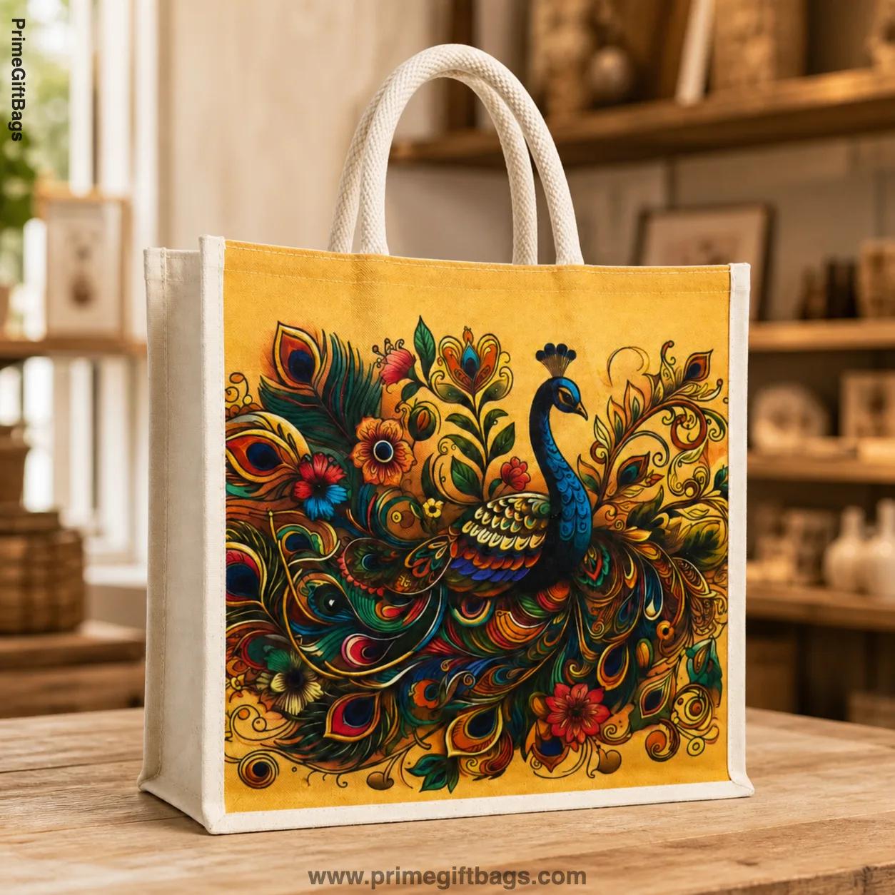 Peacock Canvas Tote Bag (Yellow) — Designer Reusable Shopper
