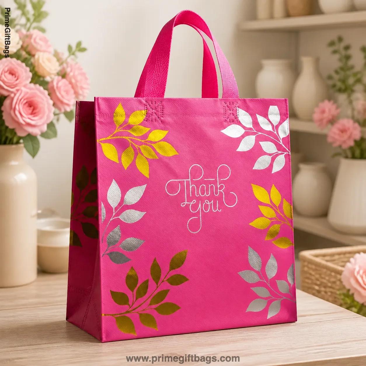 Pink 'Thank You' Non-Woven Gift Bags — Medium Pack of 10