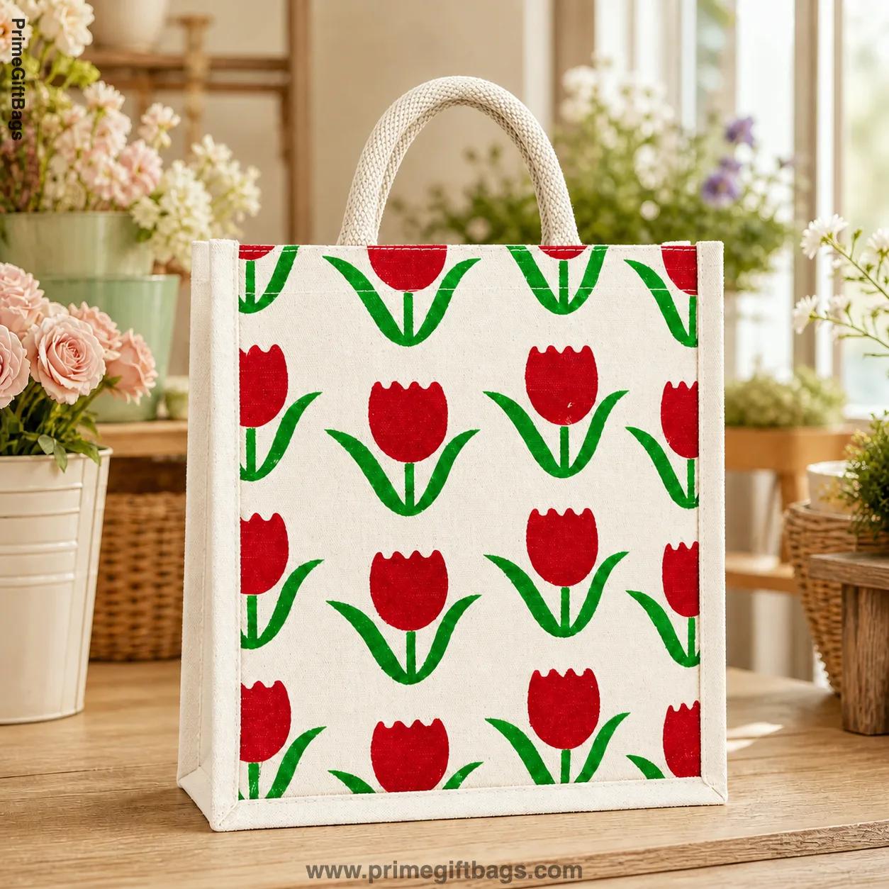 Red Flower Canvas Tote Bag — Vibrant Reusable Shopping Bag