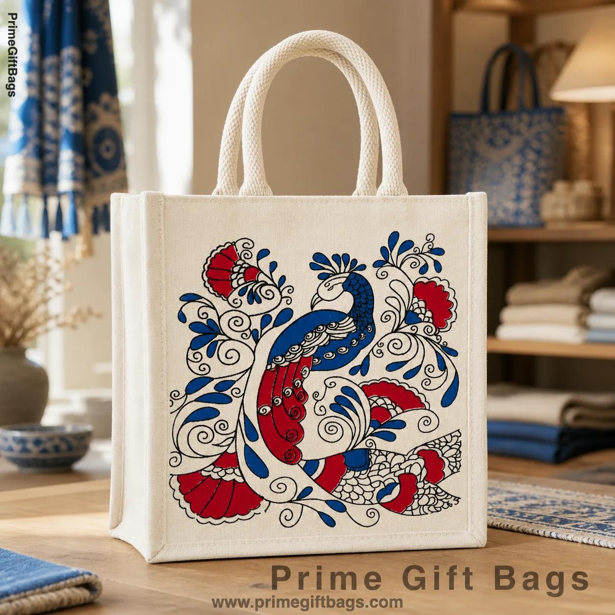 Royal Peacock Canvas Tote Bag — Designer Reusable Shopping Bag