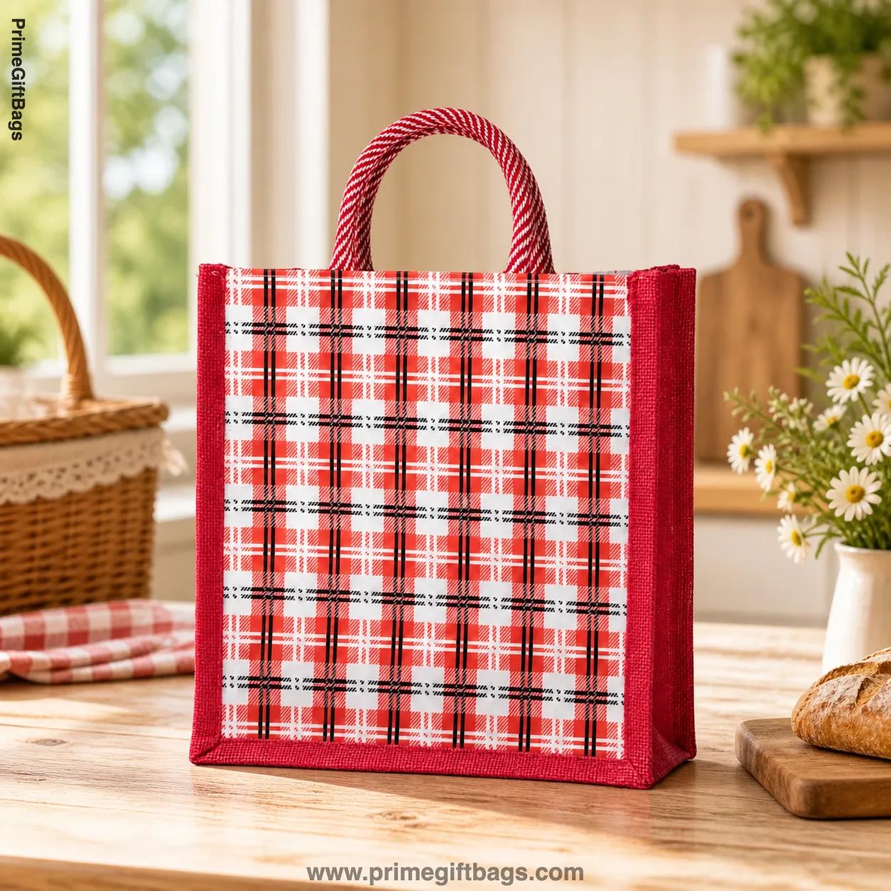 Royal Red Plaid Canvas Tote Bag — Classic Reusable Shopper