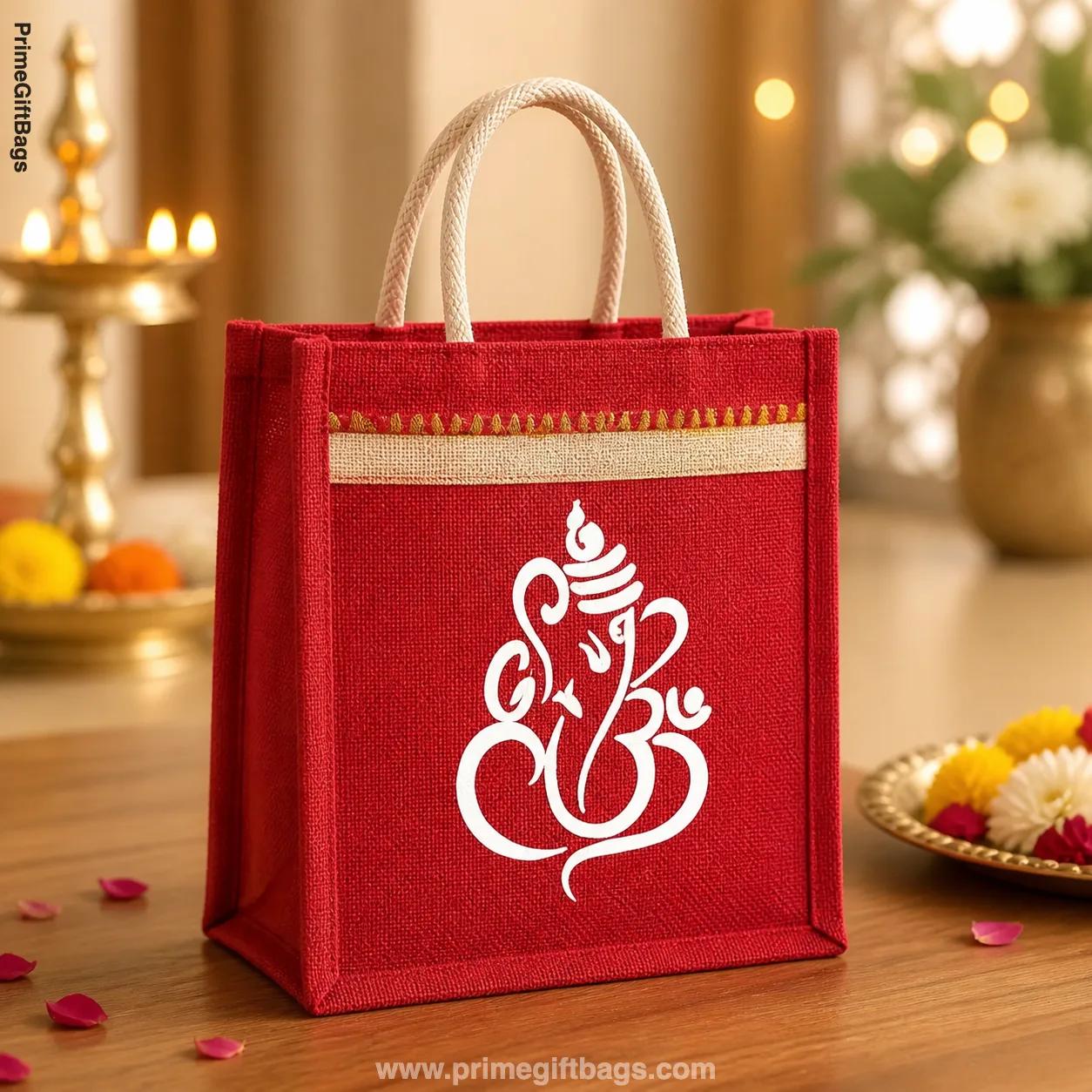 Traditional Ganesha Jute Bag — Auspicious Wedding Pooja Return Gift