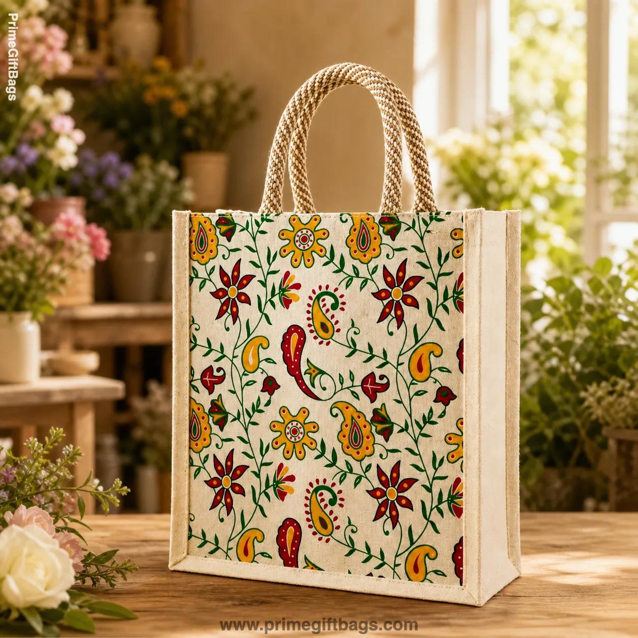 Yellow Floral Paisley Canvas Tote Bag — Ethnic Reusable Shopper