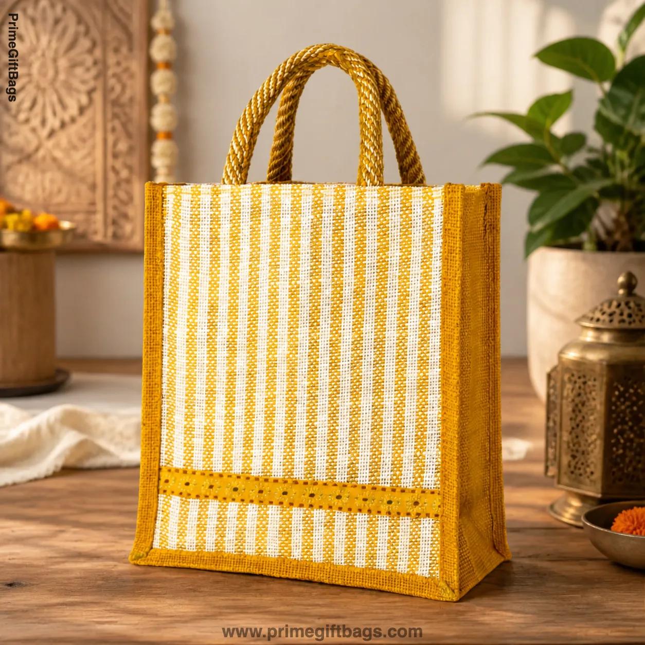Yellow Border Return Gift Jute bag